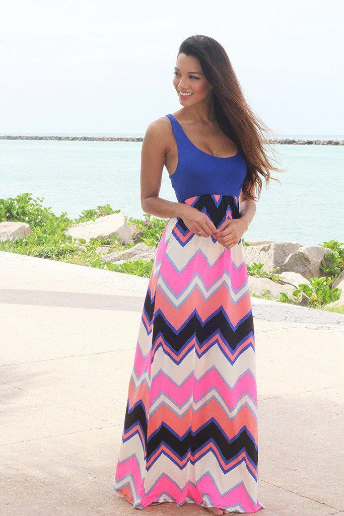 Royal Blue Chevron Maxi Dress