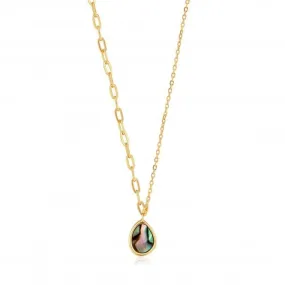 Shiny Gold Tidal Abalone Mixed Link Necklace N027-02G