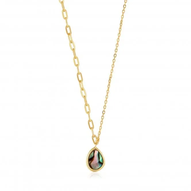 Shiny Gold Tidal Abalone Mixed Link Necklace N027-02G