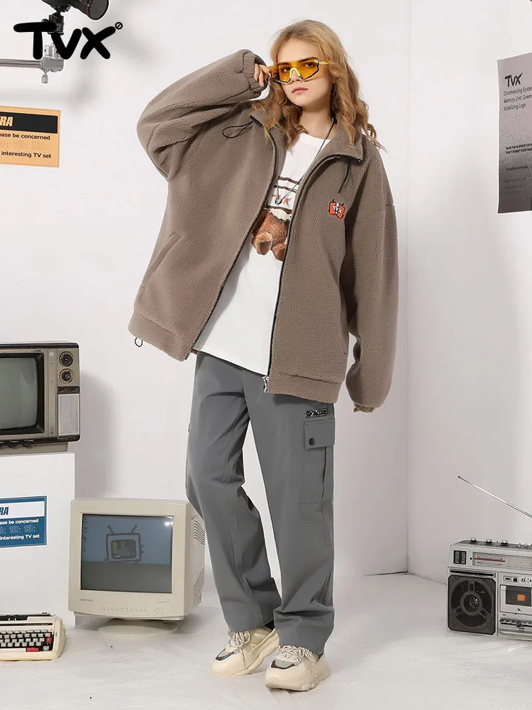 Simple style TV applique cloth embroidered fleece stand collar jacket