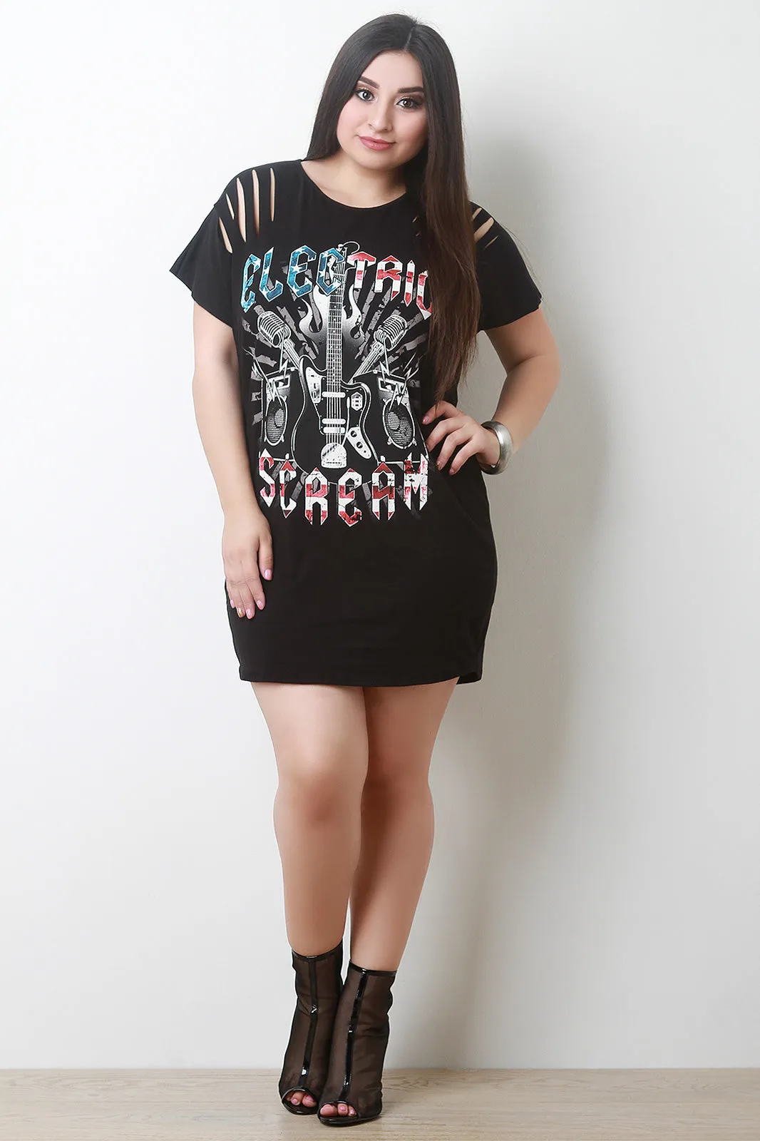 Slashed Graphic Print T-Shirt Mini Dress