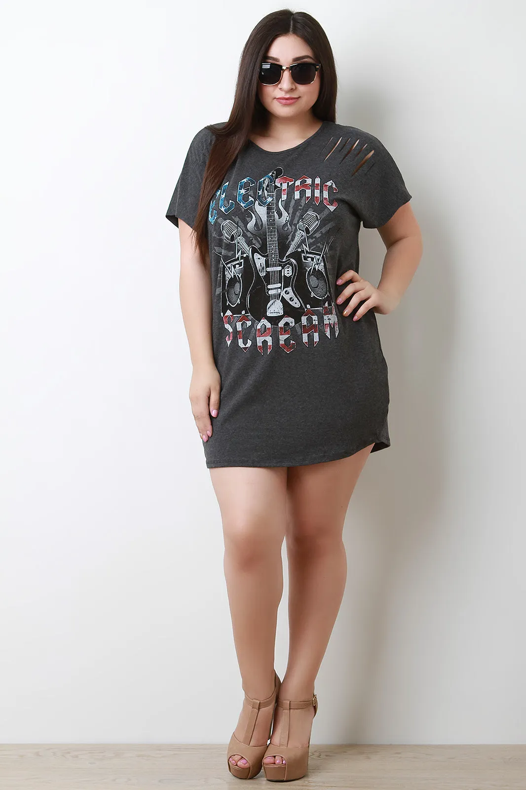 Slashed Graphic Print T-Shirt Mini Dress