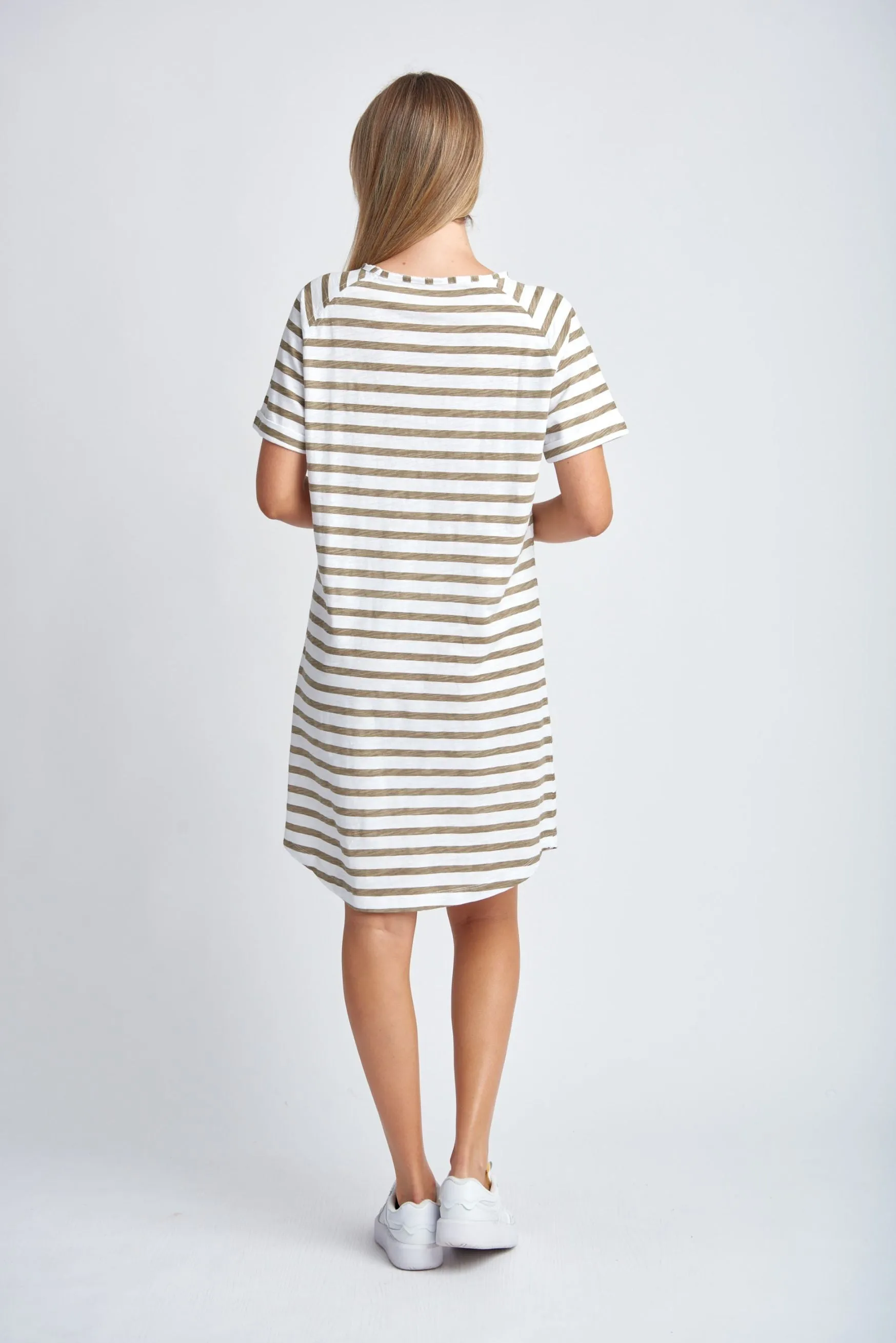 Stripe Raglan Sleeve Cotton Dress White/Twig