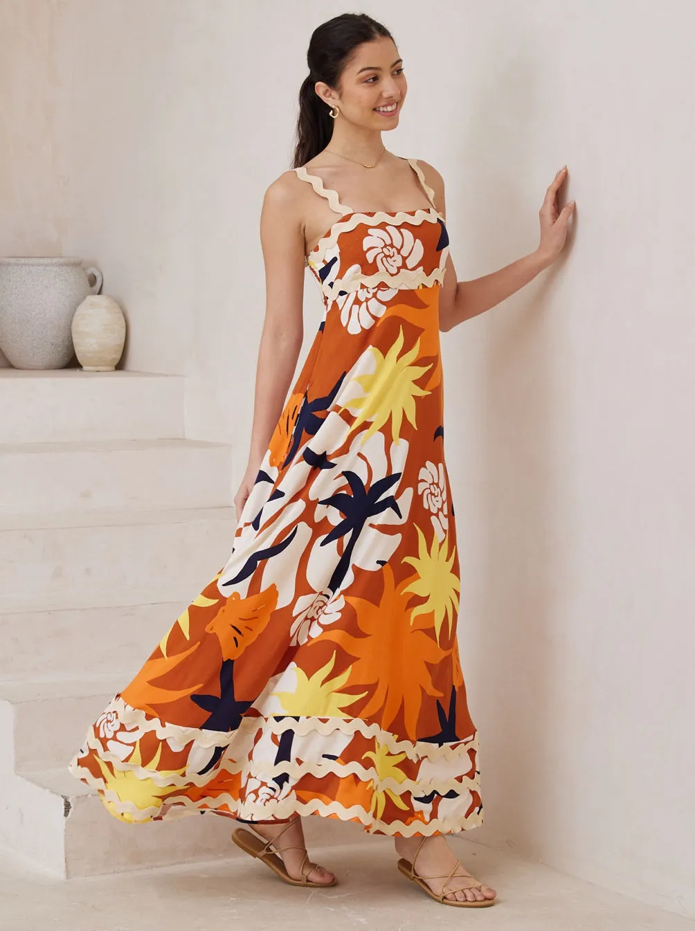 Summer Rust/Natural Ric Rac Maxi Dress