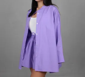 UBE PURPLE COTTON COLLARLESS OVERSIZED SHIRT