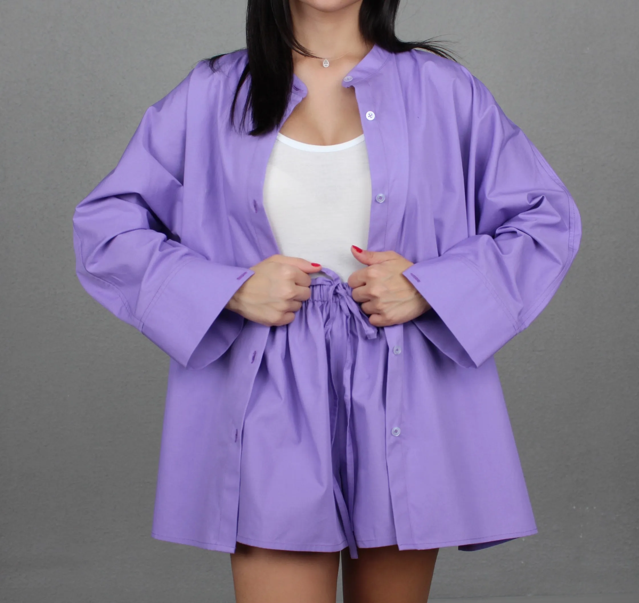 UBE PURPLE COTTON COLLARLESS OVERSIZED SHIRT