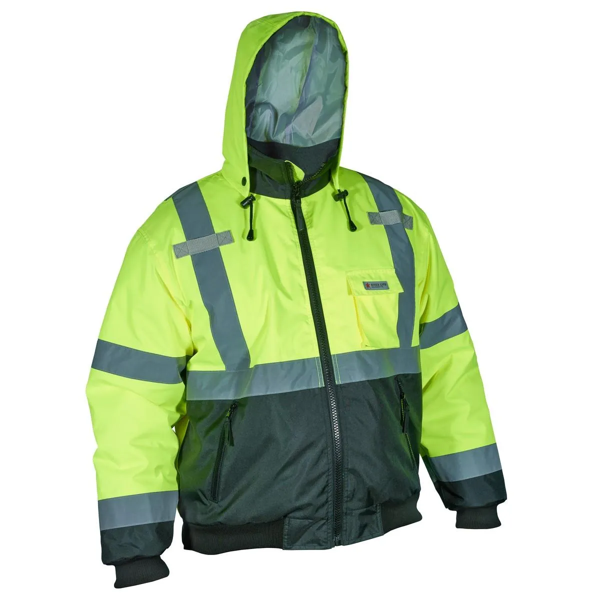 VBBCL3LX2 MCR Safety Value Bomber Jacket, Class 3, Insulated, Lime/black, Zipper Front, 2X-Large