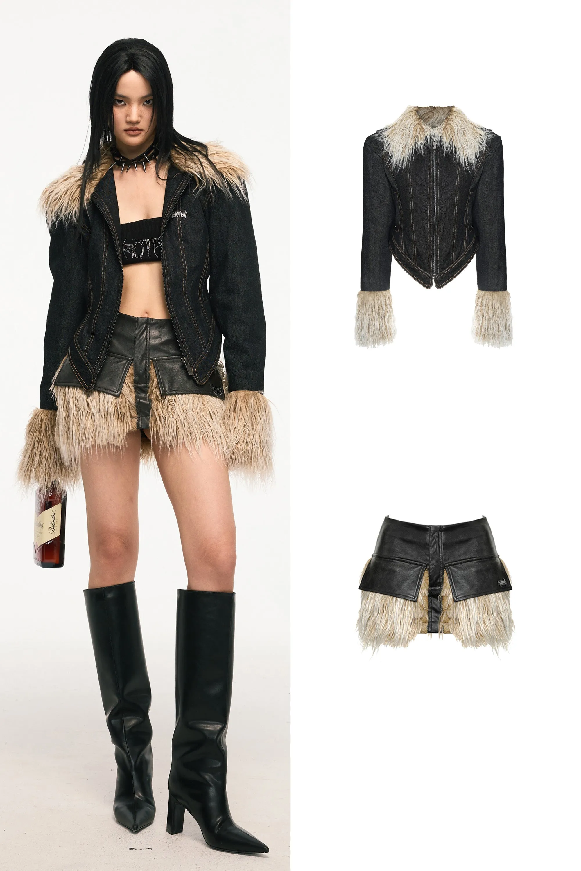 VICE CITY leather fur skirt