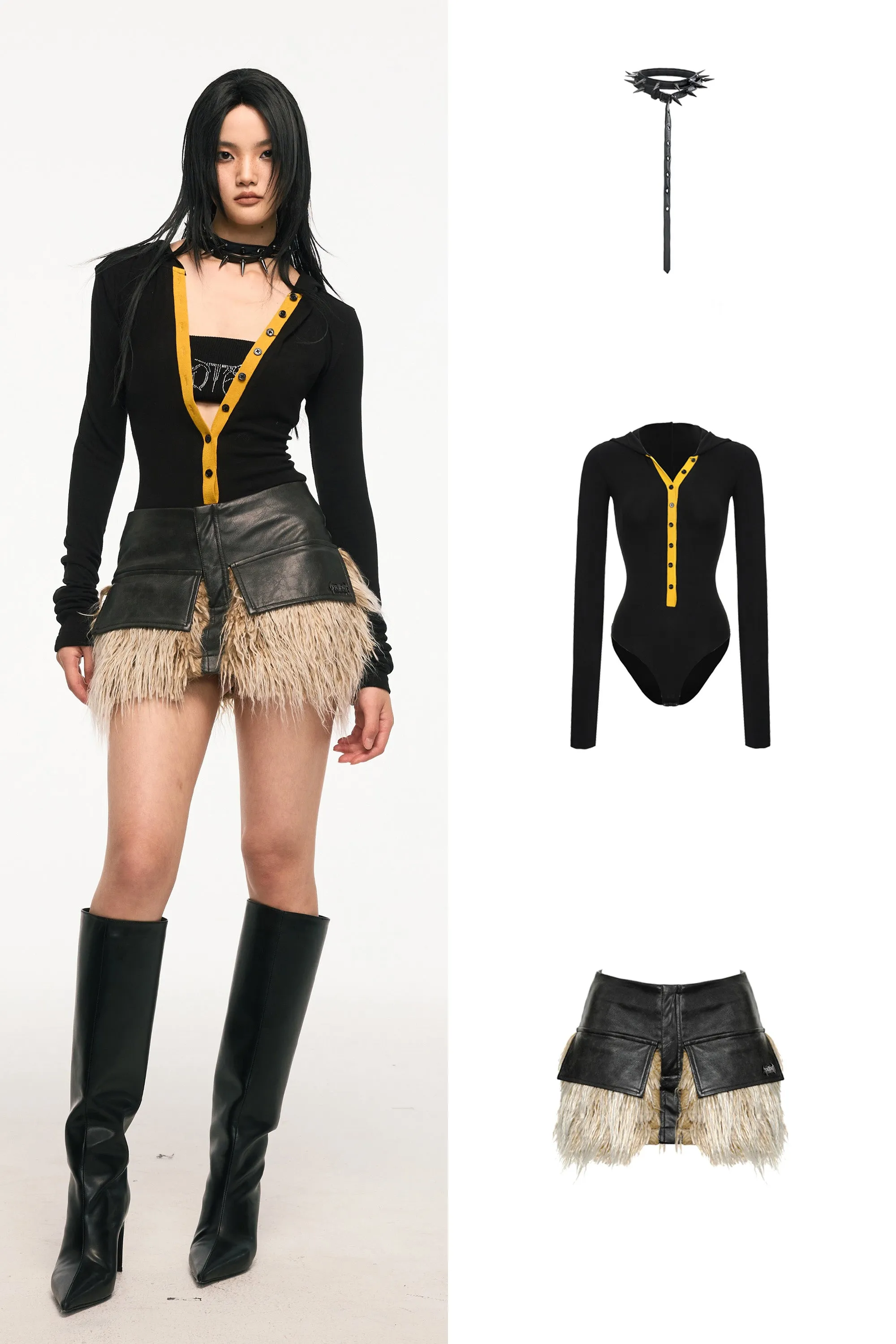 VICE CITY leather fur skirt