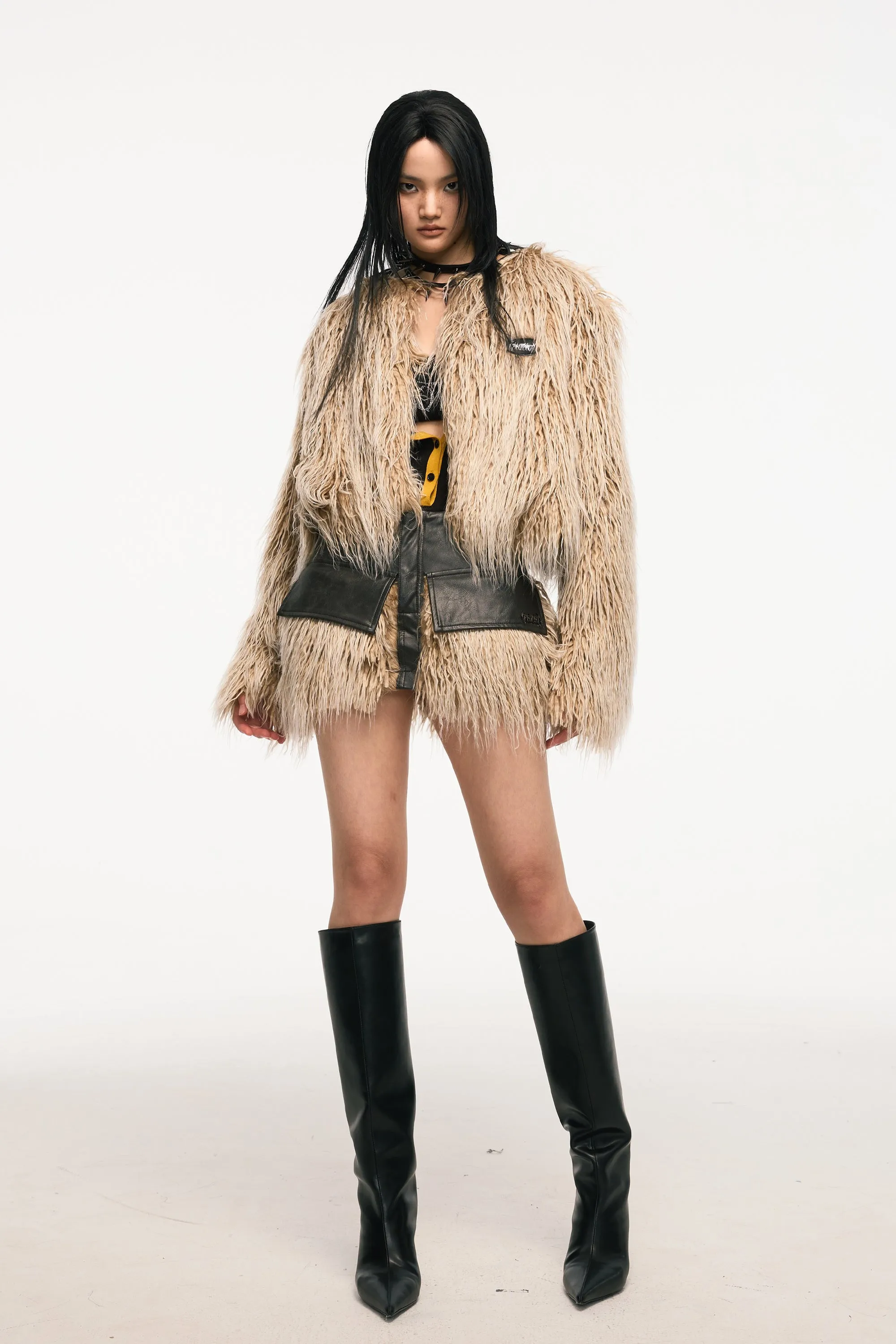 VICE CITY leather fur skirt