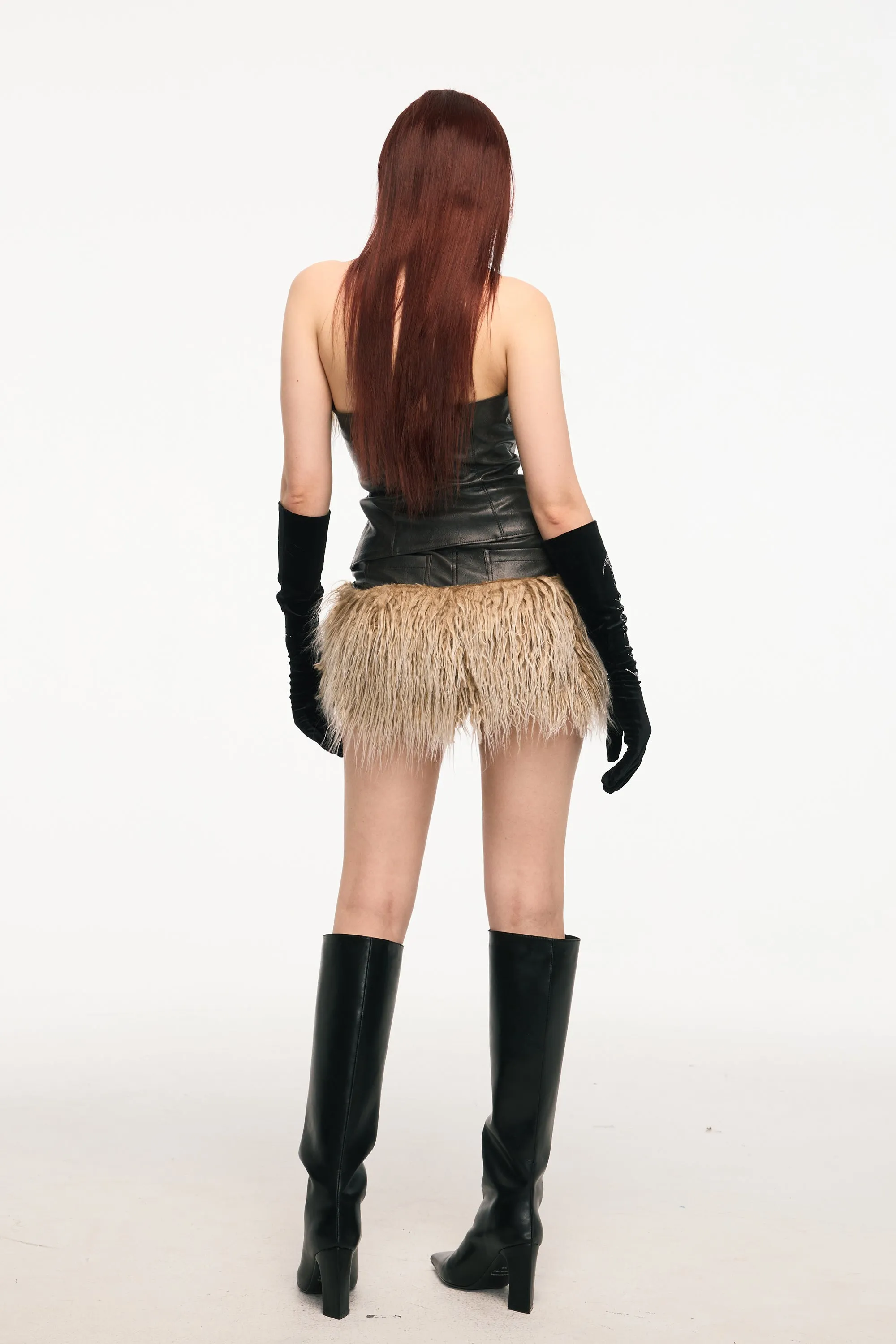 VICE CITY leather fur skirt