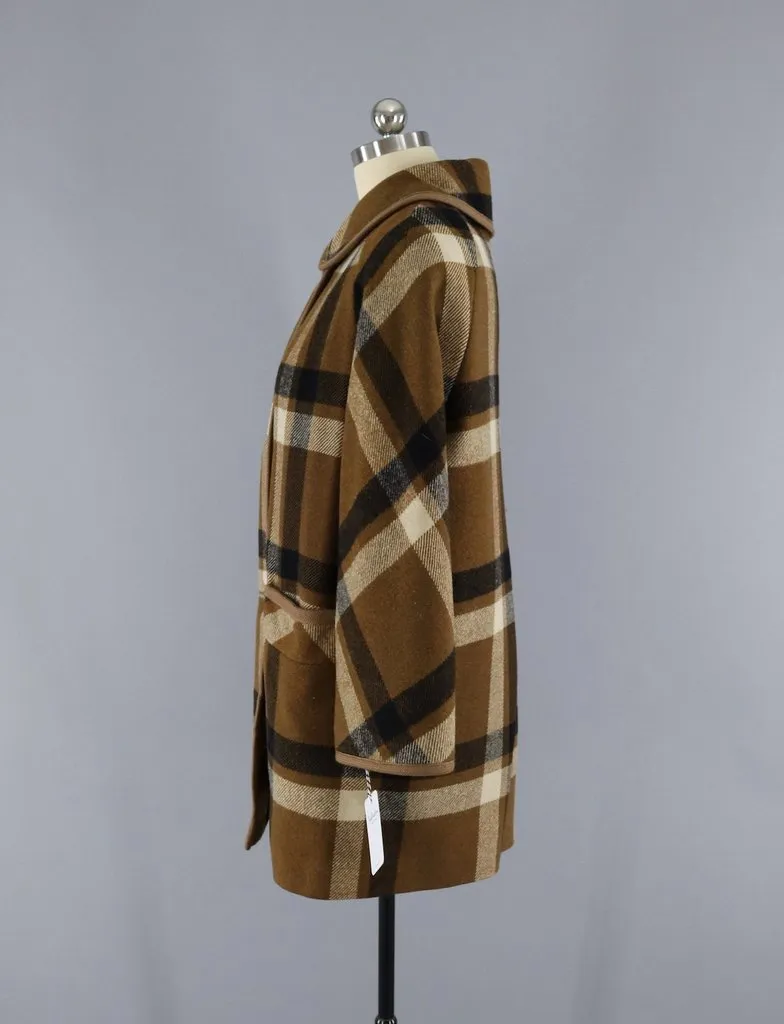 Vintage 1960s Betty Rose Winter Coat / Brown Plaid