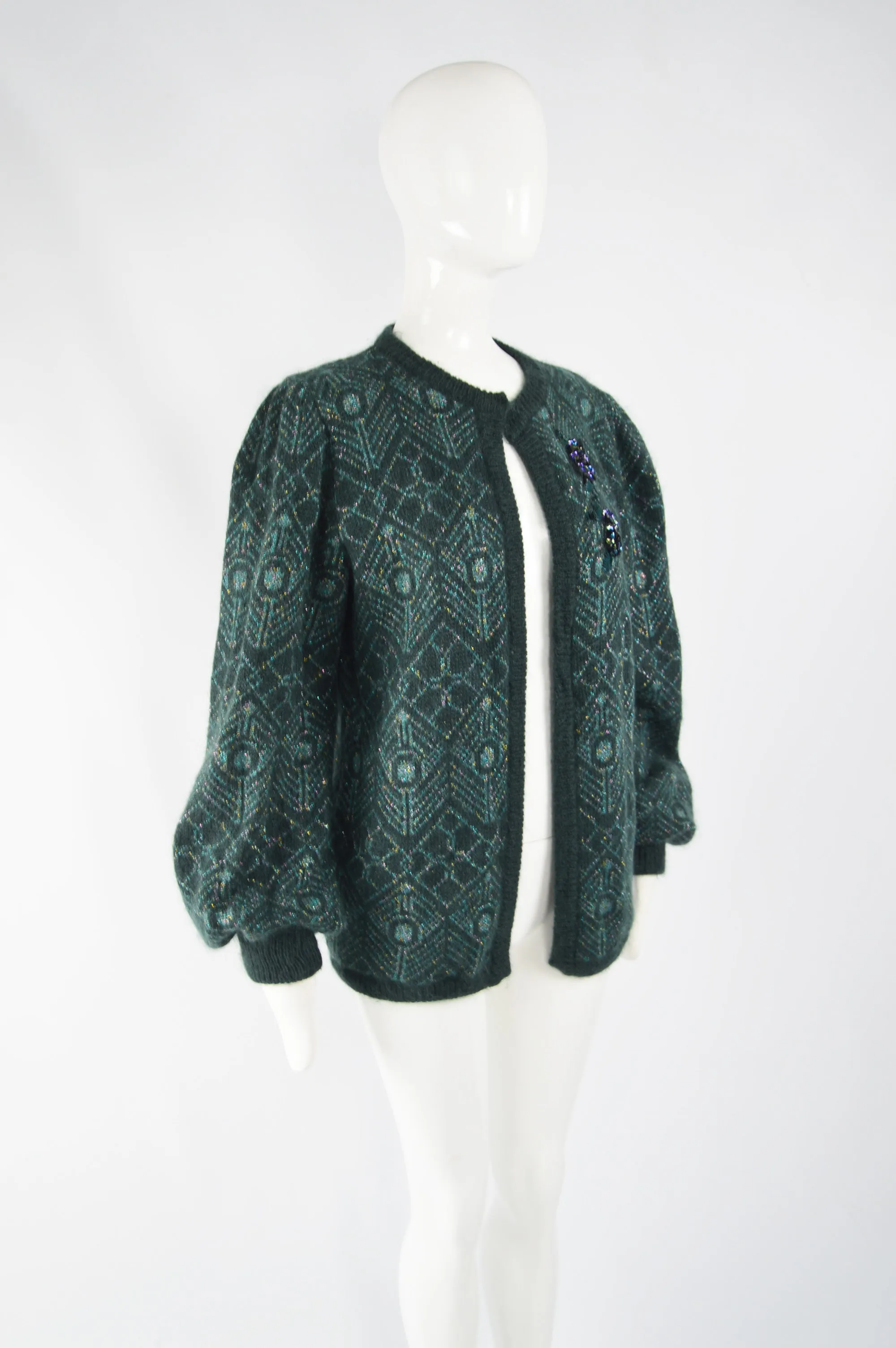 Vintage Balloon Sleeve Mohair Sequin Cardigan, 1980s