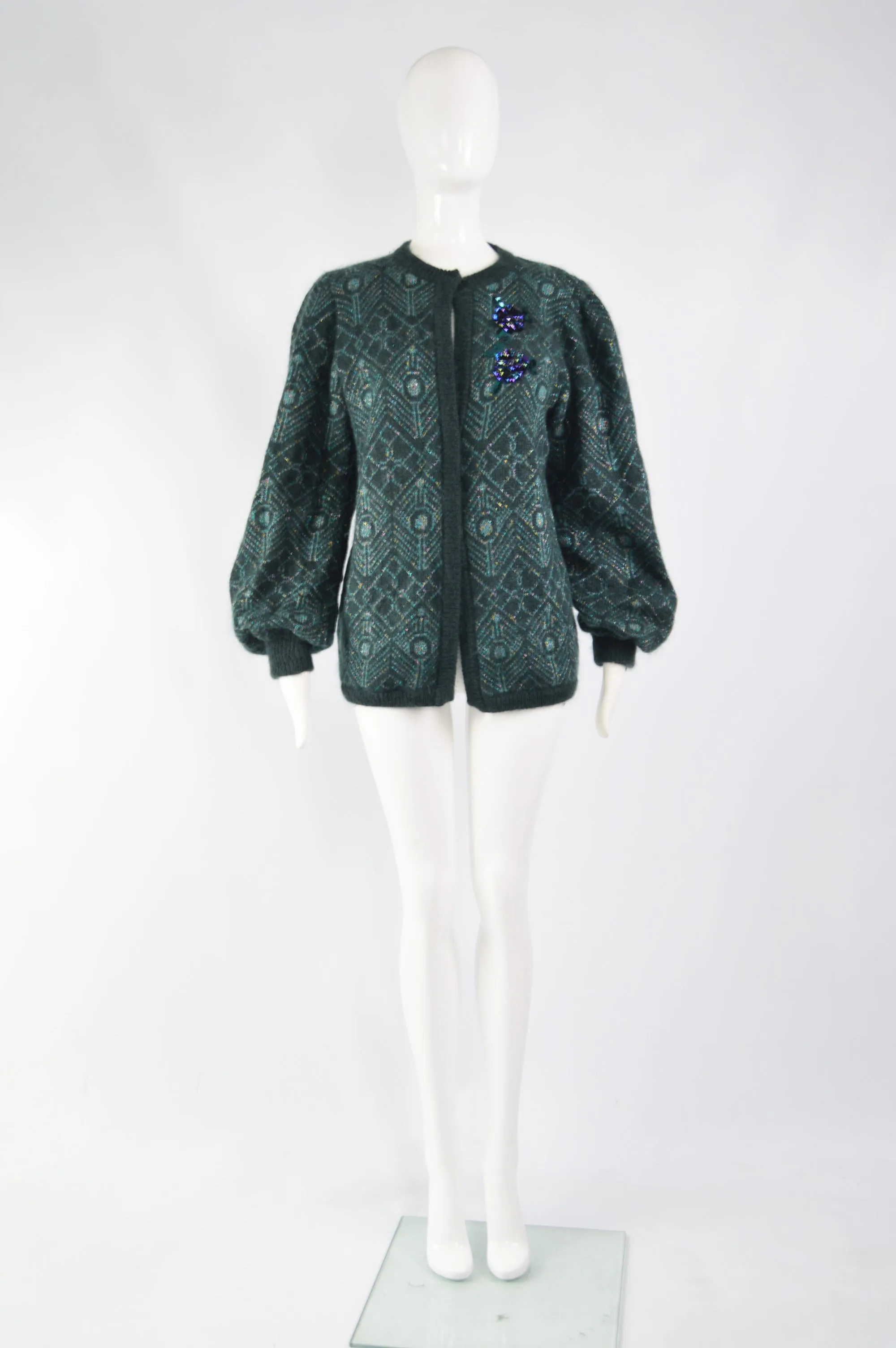 Vintage Balloon Sleeve Mohair Sequin Cardigan, 1980s