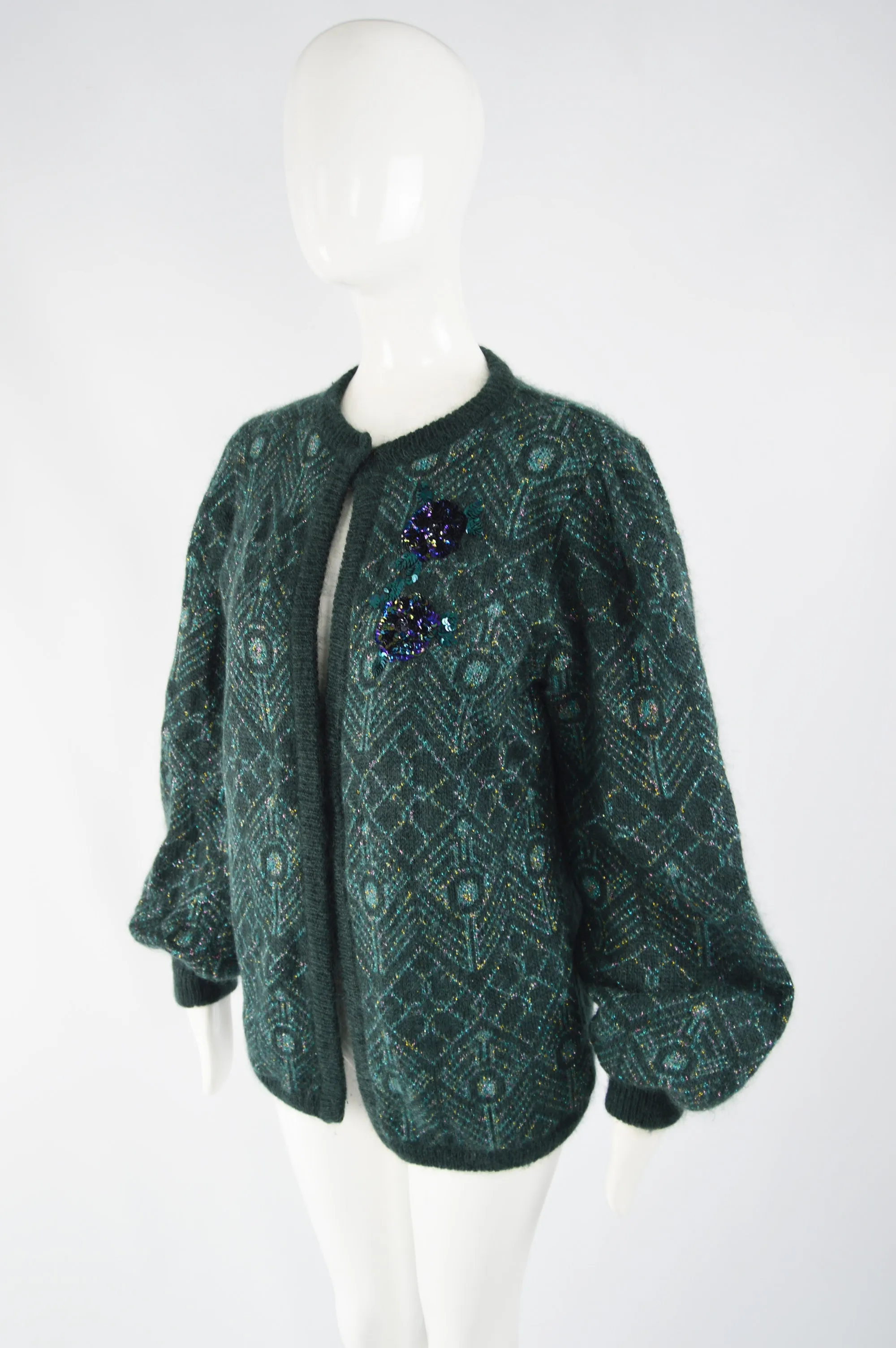 Vintage Balloon Sleeve Mohair Sequin Cardigan, 1980s