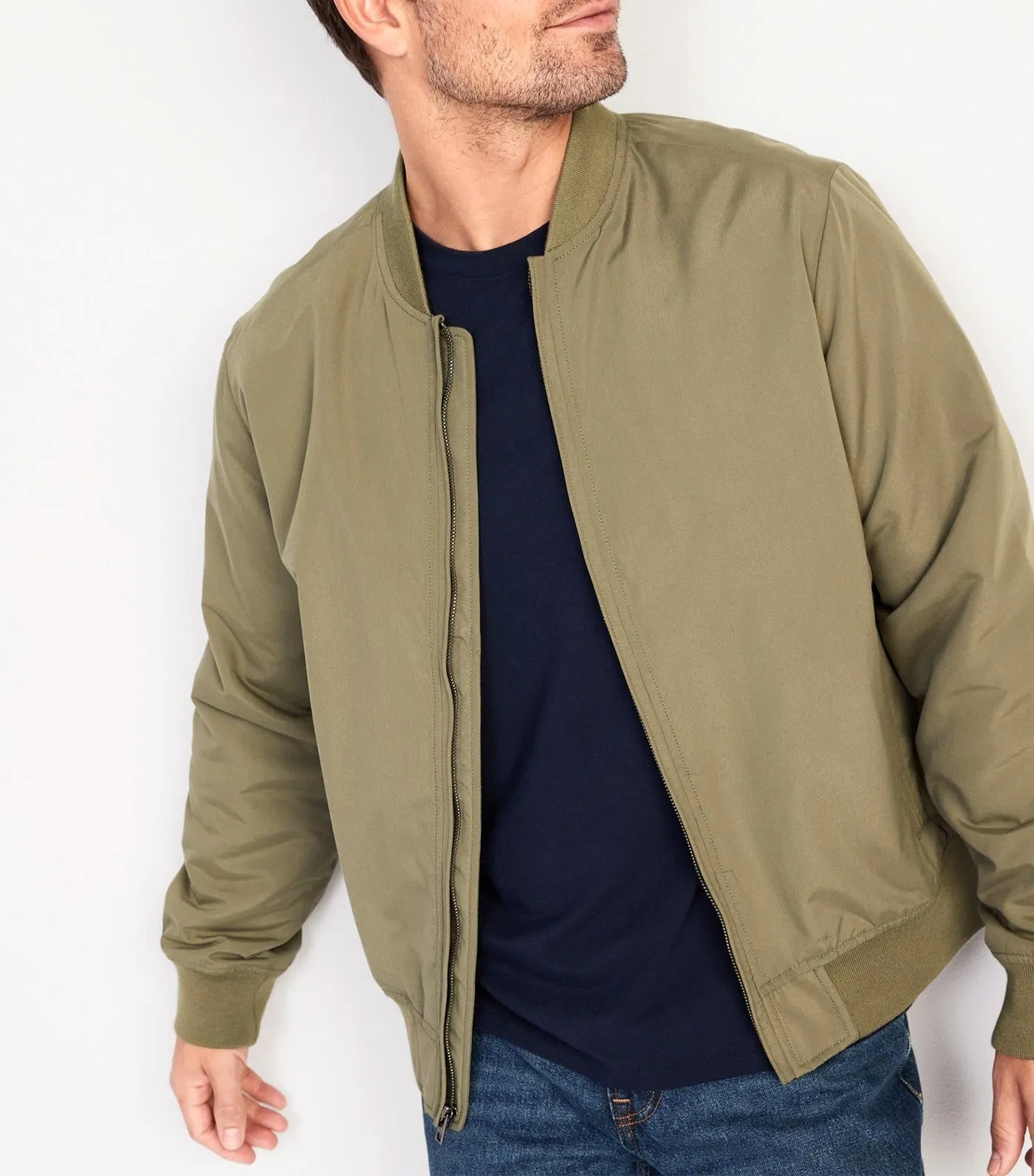 Water-Resistant Zip-Front Bomber Jacket for Men Stone Wall