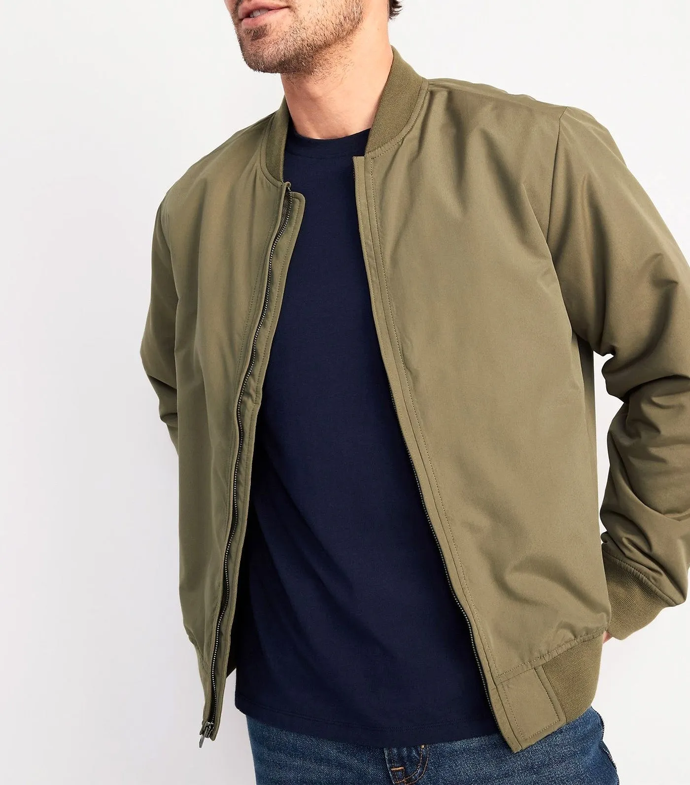 Water-Resistant Zip-Front Bomber Jacket for Men Stone Wall