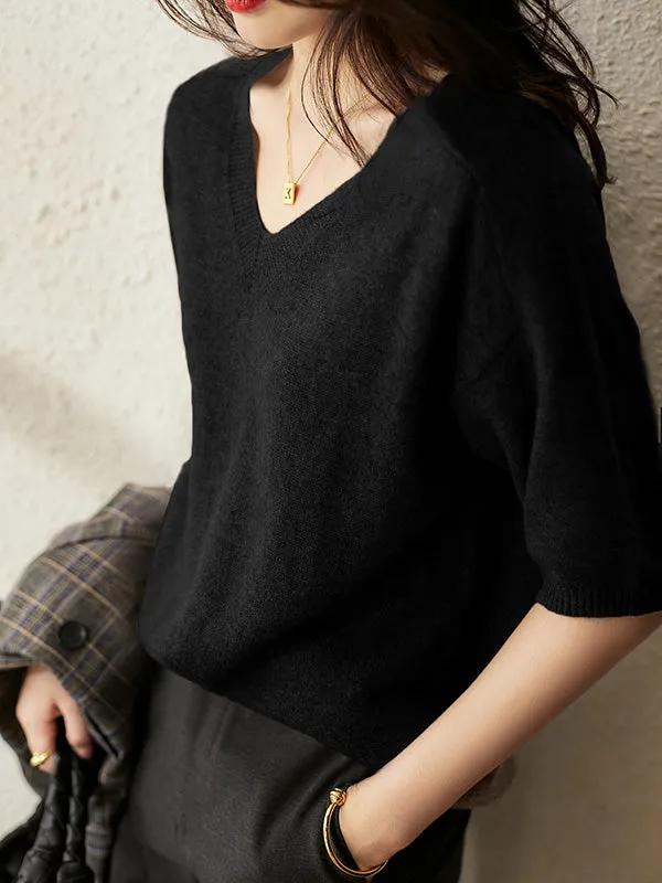 Wenkouban-Black Friday Christmas Thanksgiving Urban Solid Color V-Neck Knitting Pullover