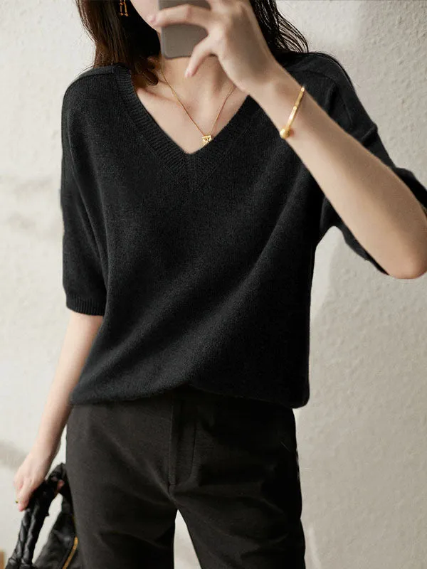 Wenkouban-Black Friday Christmas Thanksgiving Urban Solid Color V-Neck Knitting Pullover