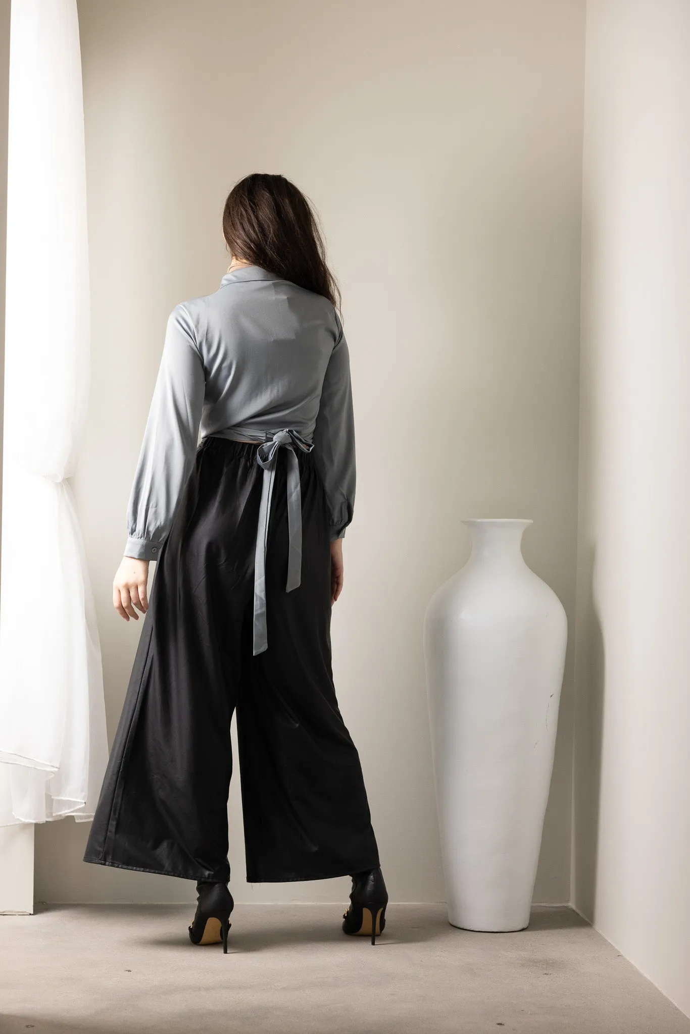 Wet Look Wide Leg Pants