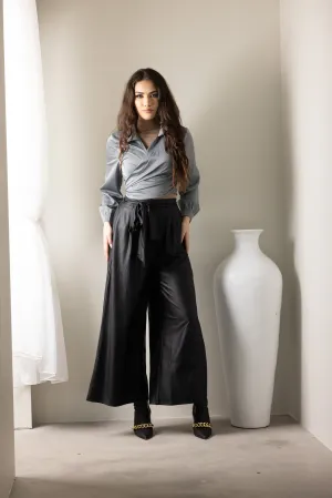 Wet Look Wide Leg Pants