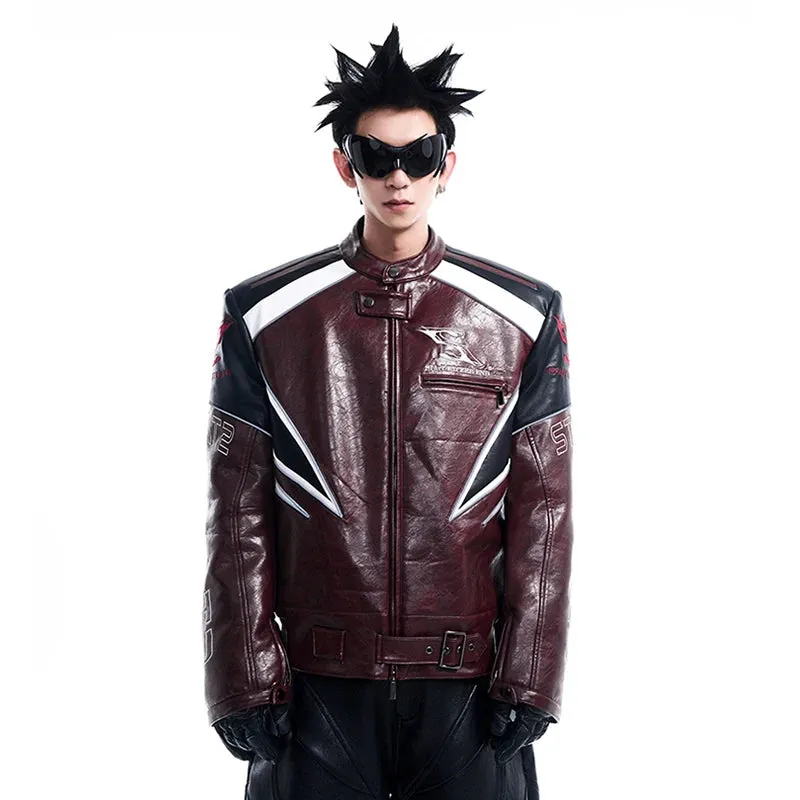 Wine Red Embroidered Spliced Jacket