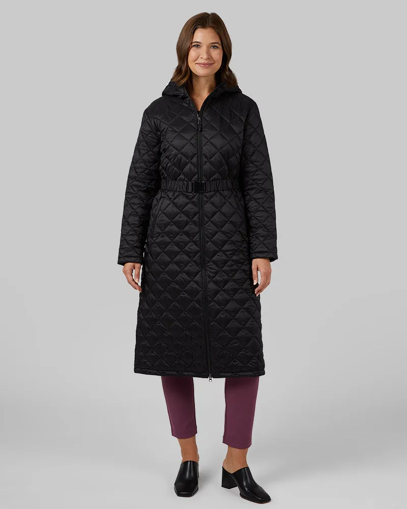 WOMEN'S DIAMOND QUILTED MAXI POLY-FILL COAT