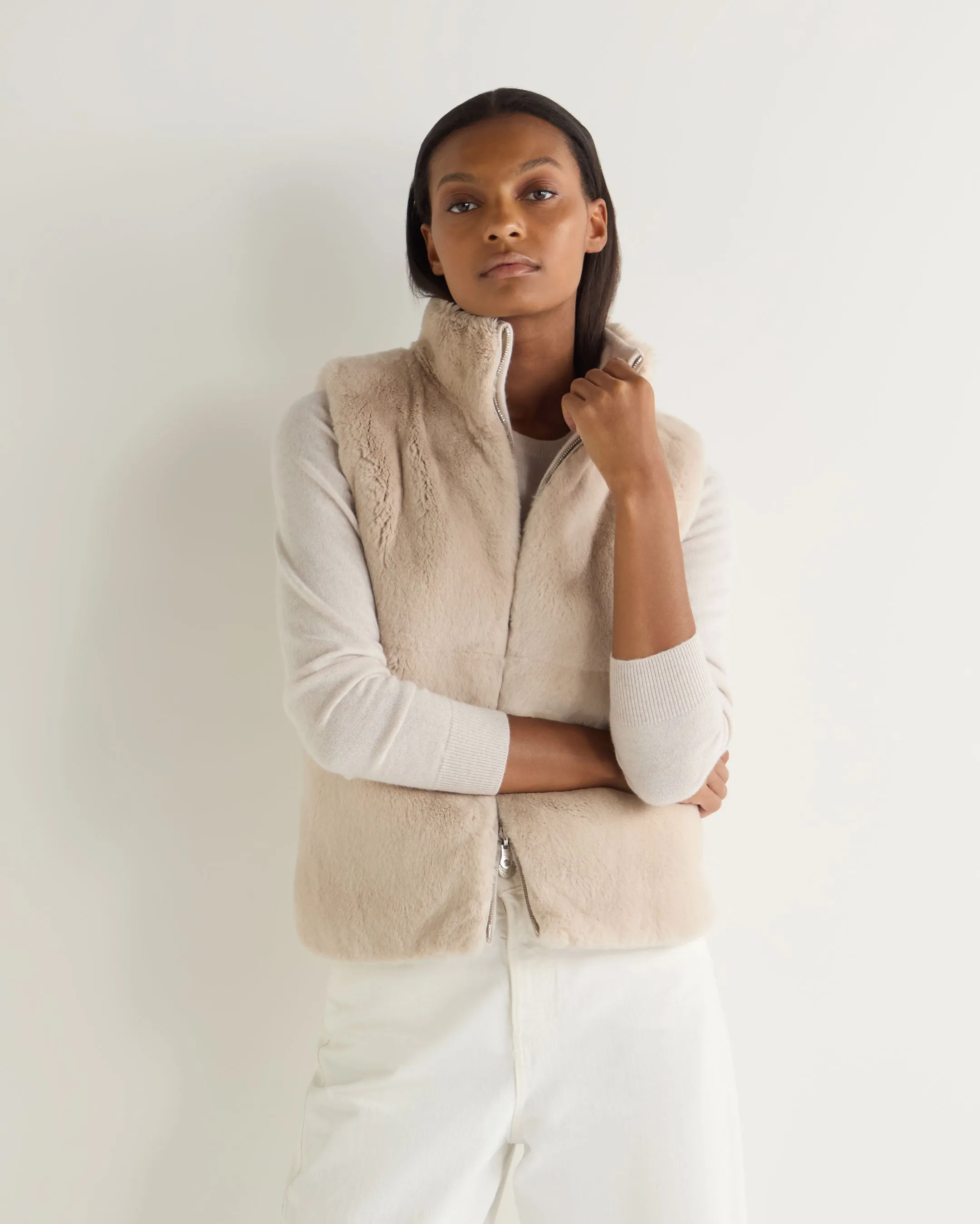 Women's Robyn Fur Lined Cashmere Gilet Frost White