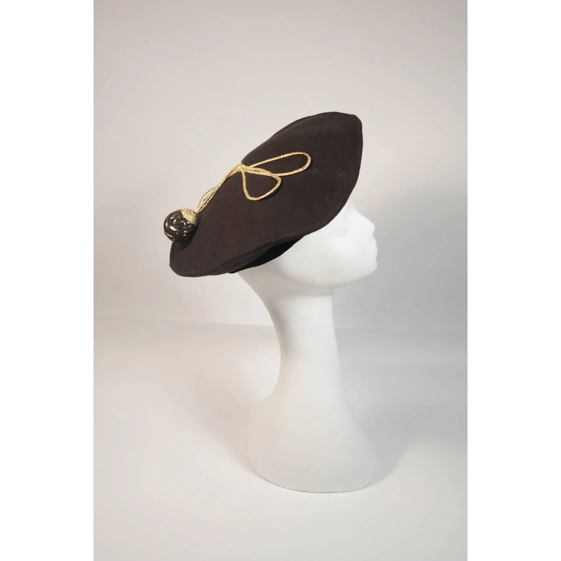 YVES SAINT LAURENT Rive Gauche Black Wool Beret with Knit Ball