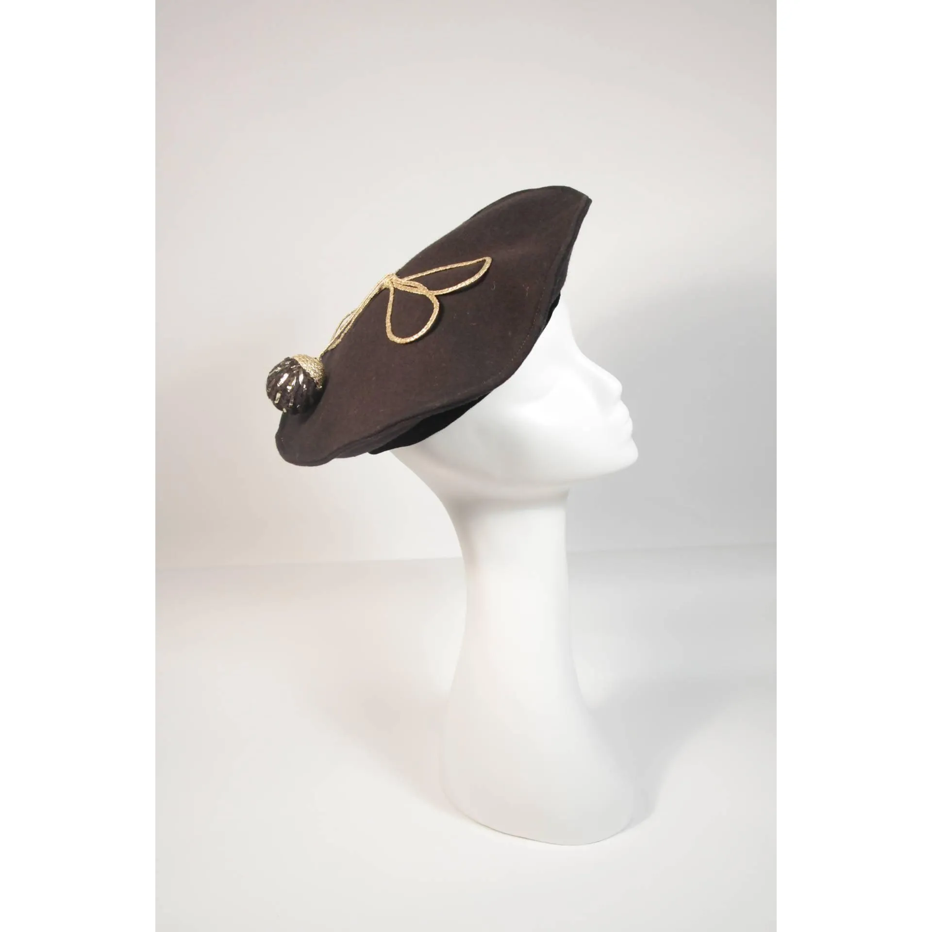 YVES SAINT LAURENT Rive Gauche Black Wool Beret with Knit Ball