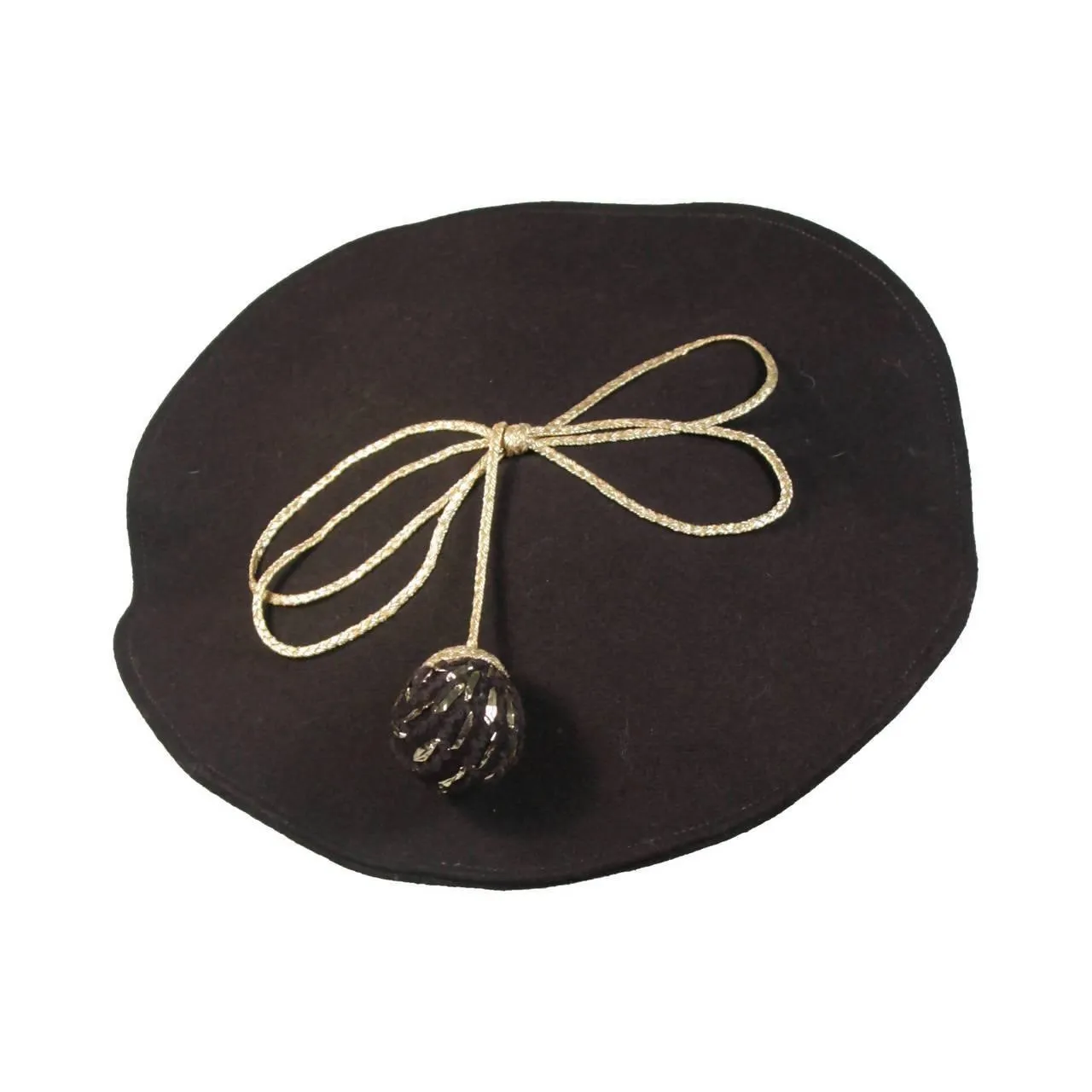 YVES SAINT LAURENT Rive Gauche Black Wool Beret with Knit Ball